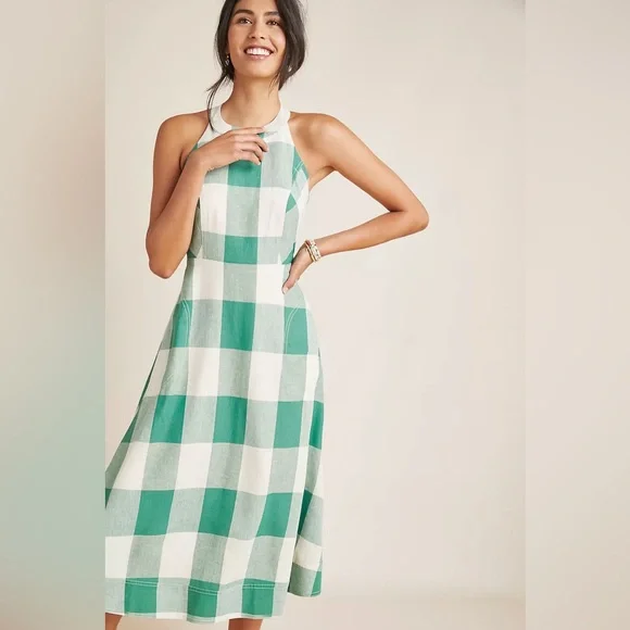 Maeve Green and White Checkered Midi Dress - Picture 3 of 11
